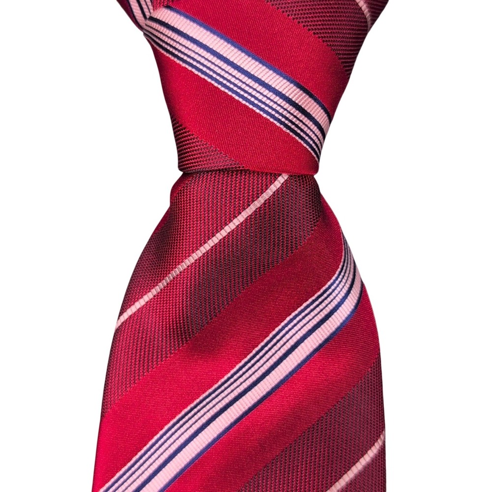 Ermenegildo Zegna Tie Men Red White Striped Silk Made in Italy Luxury Business